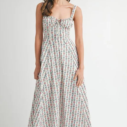 MABLE Floral Print Bustier Back Lace Up Midi Dress - Image 3