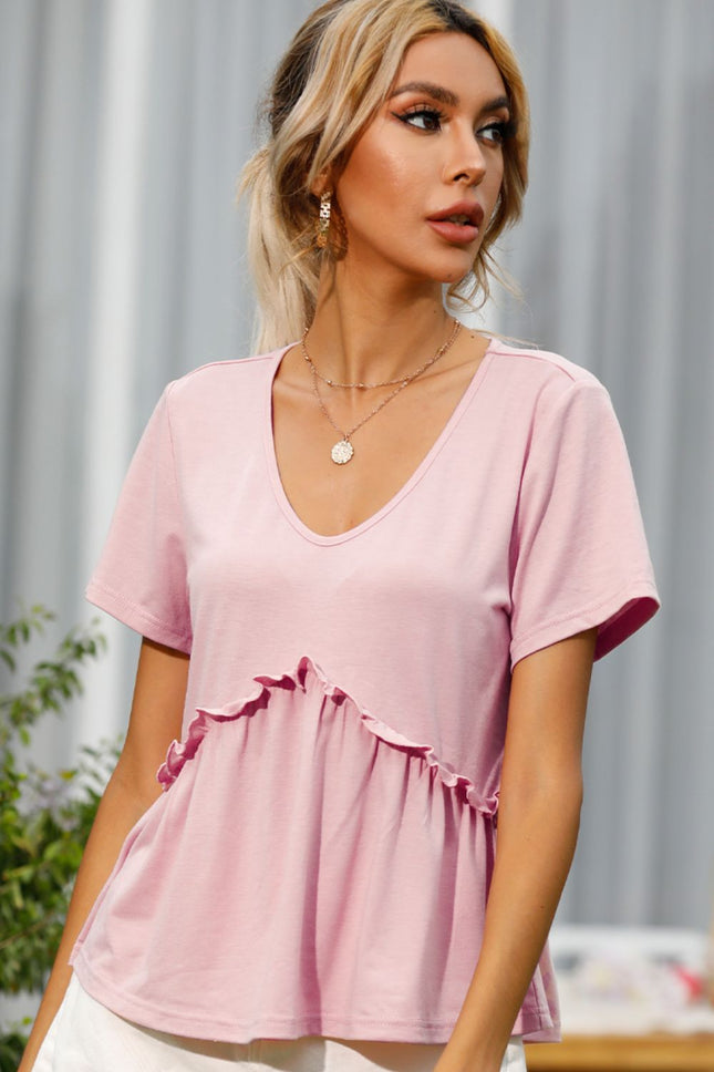 Shiny Frill Trim Short Sleeve Tee