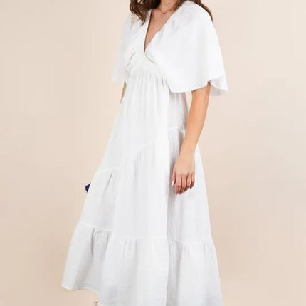 VERY J Mineral Washed Elastic Neck Detail Midi Dress - Image 4