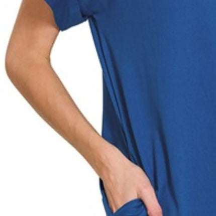 Zenana Rolled Short Sleeve Round Neck Dress - Image 3