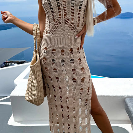 Openwork Slit Scoop Neck Sleeveless Cover Up - Image 1