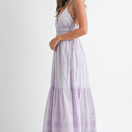 MABLE Eyelet Lace Maxi Dress With Side Strap Details - Image 4