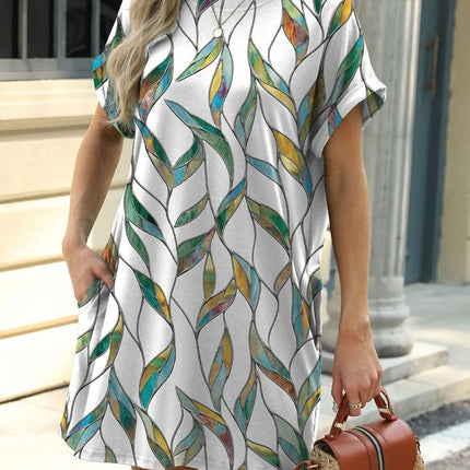 Printed Round Neck Short Sleeve Mini Dress - Image 3