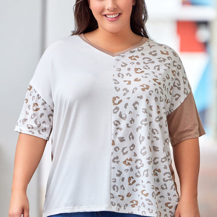 Plus Size Leopard V-Neck T-Shirt - Image 8