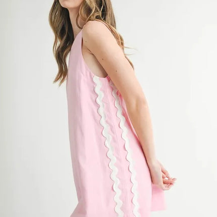 MABLE Linen Mix Side Ric Rac A-Line Mini Dress - Image 3