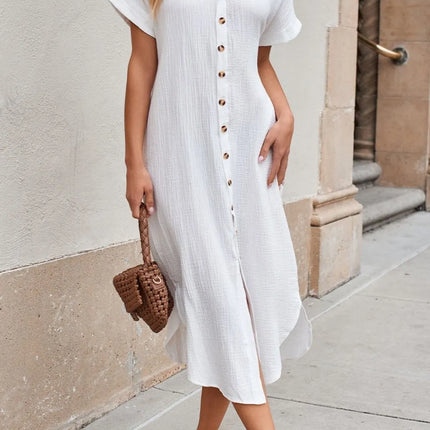 Button Down Short Sleeve Midi Shirt Dress - Image 4