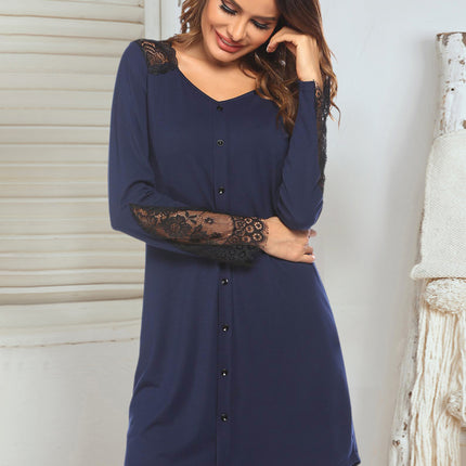 Lace Detail Long Sleeve Mini Lounge Dress - Image 10