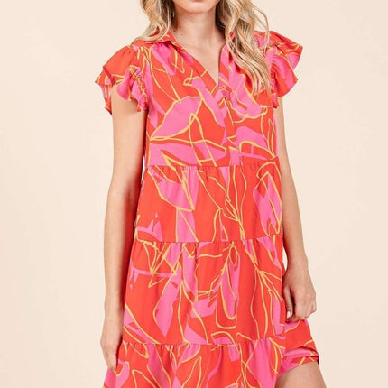 Mittoshop Leaf Print Ruffle Sleeve Tiered Mini Dress - Image 4