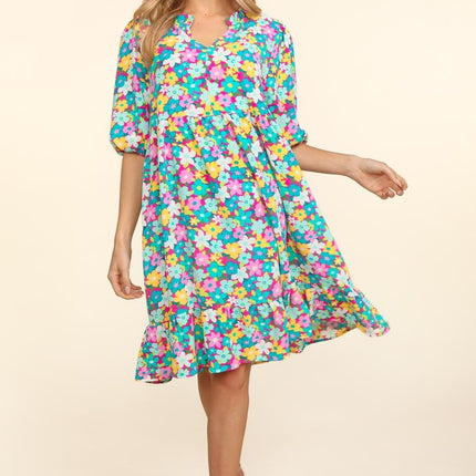 Haptics Bubble Sleeve Floral Ruffled Dress - Image 1