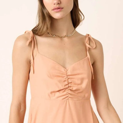 Mittoshop Ruched Detail Spaghetti Tie Mini Dress - Image 5