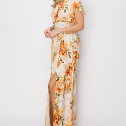 HYFVE Floral Tie Back Short Sleeve Slit Maxi Dress - Image 3