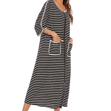 Round Neck Three-Quarter Sleeve Midi Night Dress - Image 17