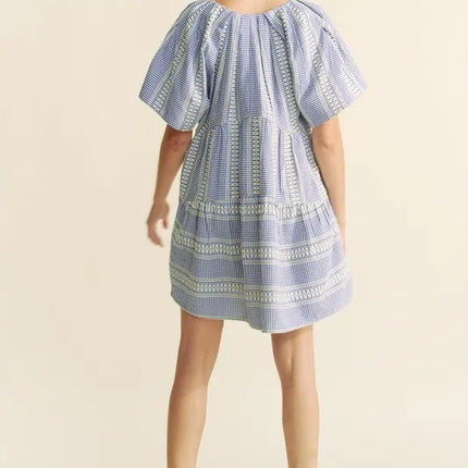 Davi & Dani Embroidered Stripe Ruffled Gingham Mini Dress - Image 10