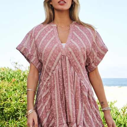 Davi & Dani Embroidery V Neck Short Sleeve Ruffled Mini Dress - Image 3