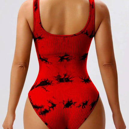 Tie-Dye Scoop Neck Wide Strap Active Bodysuit - Image 7