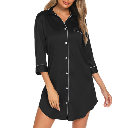 Button Up Collared Neck Night Dress with Pocket - Image 3