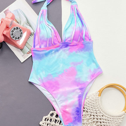 Tie-Dye Halter Neck One-Piece Swimsuit - Image 3
