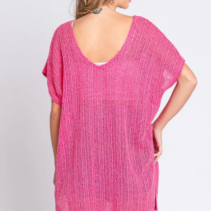 GeeGee Short Sleeve Side Slit Knit Cover Up Dress - Image 2