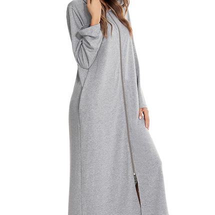 Zip Front Hooded Night Dress with Pockets - Image 3