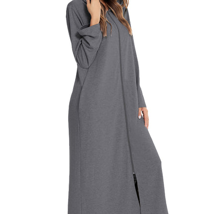 Zip Front Hooded Night Dress with Pockets - Image 9