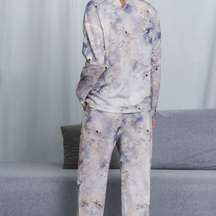 Shiny Tie-Dye Crewneck Top and Drawstring Waist Joggers Lounge Set - Image 18