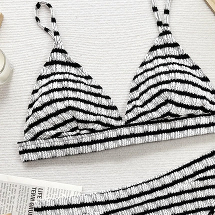 Striped V-Neck Two-Piece Swim Set - Image 4