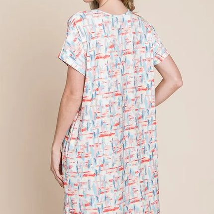 BOMBOM Printed Round Neck Short Sleeve Tee Dress - Image 4