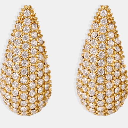 Stainless Steel Inlaid Zircon Teardrop Earrings - Image 4