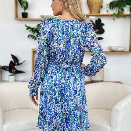 Double Take Full Size Printed Drawstring Waist Long Sleeve Dress - Image 18
