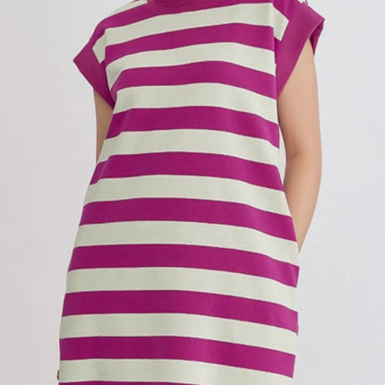 Stripe Cap Sleeve Pocketed Shift Tee Dress - Image 2