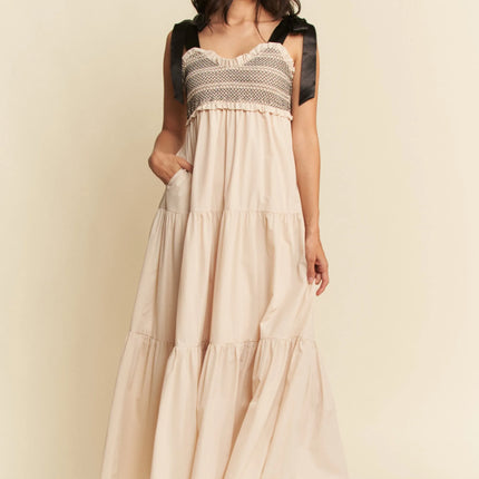 Davi & Dani Multi Contrast Smocked Bodice Straps Maxi Dress - Image 2