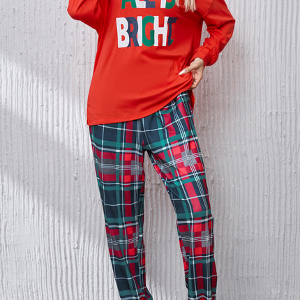 ALL IS BRIGHT Round Neck Top and Plaid Pants Lounge Set - Image 2