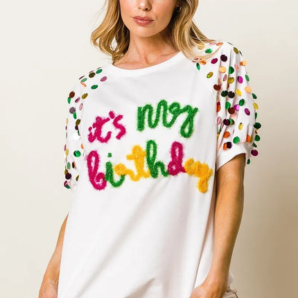 BiBi Metallic Letter Spangle Raglan Puff Sleeve Top - Image 7