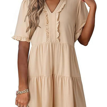 Tiered Notched Short Sleeve Mini Dress - Image 17