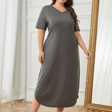 Plus Size Pocketed V-Neck Short Sleeve Lounge Dress - Image 5