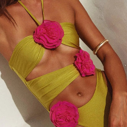 Flower Cutout Halter Neck One-Piece Swimwear - Image 4