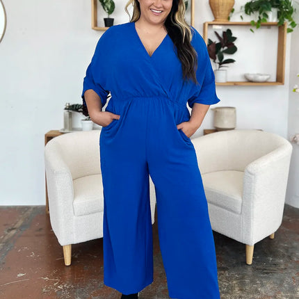 Double Take Full Size Surplice Wide Leg Jumpsuit with Pockets - Image 5