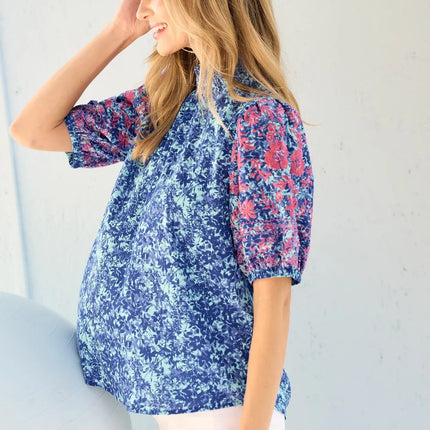 Hailey & Co Embroidered Puff Sleeve Printed Blouse - Image 3