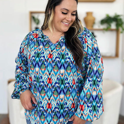 Double Take Full Size Printed Balloon Sleeve Blouse - Image 9