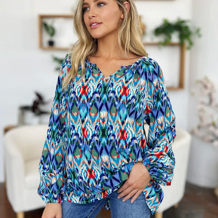 Double Take Full Size Printed Balloon Sleeve Blouse - Image 17