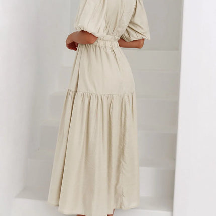 V-Neck Puff Sleeve Midi Dress - Image 13