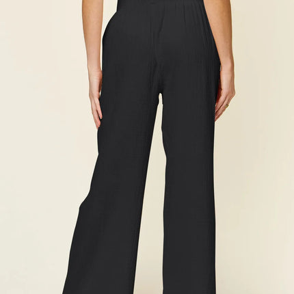 Double Take Full Size Texture Smocked Waist Wide Leg Pants - Image 6