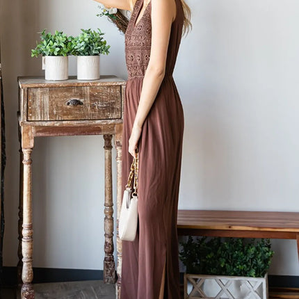 First Love Tie Back Sleeveless Slit Wide Leg Jumpsuit - Image 8
