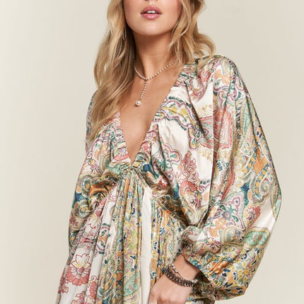 ADORA Printed V-Neck Batwing Sleeve Dress - Image 6