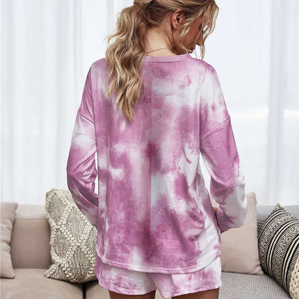 Tie-Dye Dropped Shoulder Top and Shorts Lounge Set - Image 2