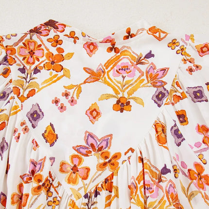 Printed Tie Neck Cap Sleeve Mini Dress - Image 12