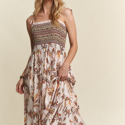 ADORA Smocked Printed Square Neck Tie Shoulder Cami Dress - Image 3