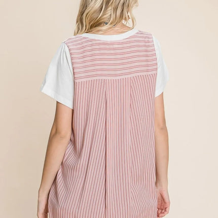 Cotton Bleu by Nu Label Contrast Striped Short Sleeve T-Shirt - Image 2