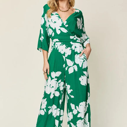 Double Take Full Size Printed Tie Back Wide Leg Jumpsuit - Image 12