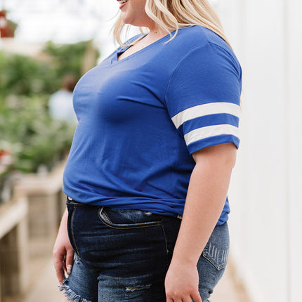 Plus Size Striped V-Neck Tee Shirt - Image 24